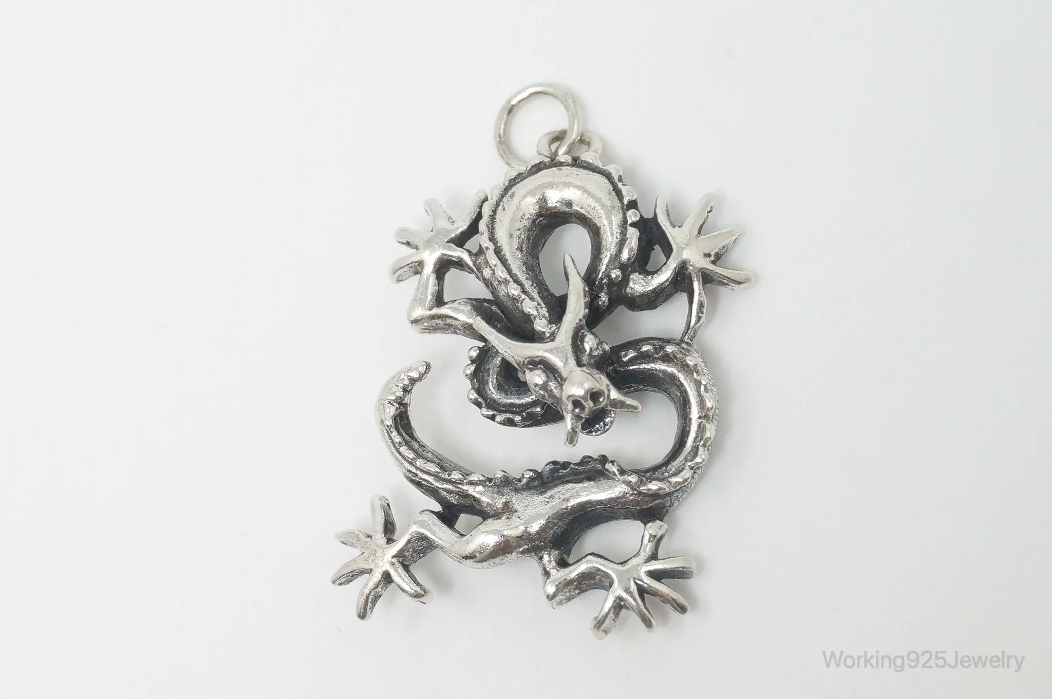 Vintage Dragon Sterling Silver Necklace Pendant