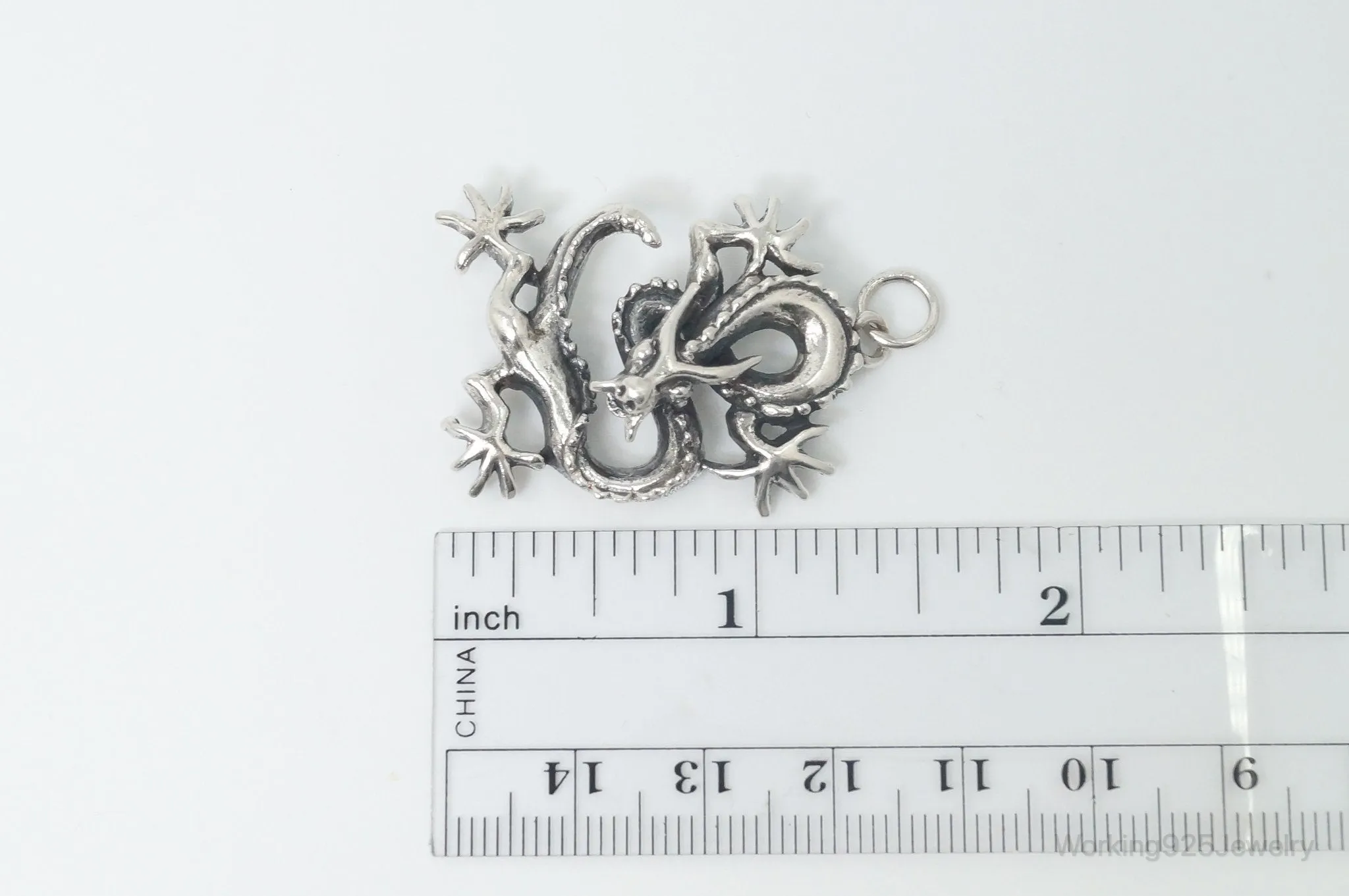 Vintage Dragon Sterling Silver Necklace Pendant