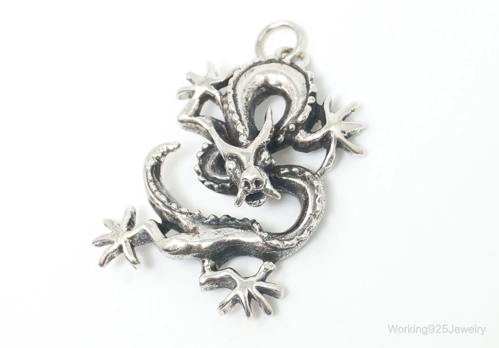 Vintage Dragon Sterling Silver Necklace Pendant