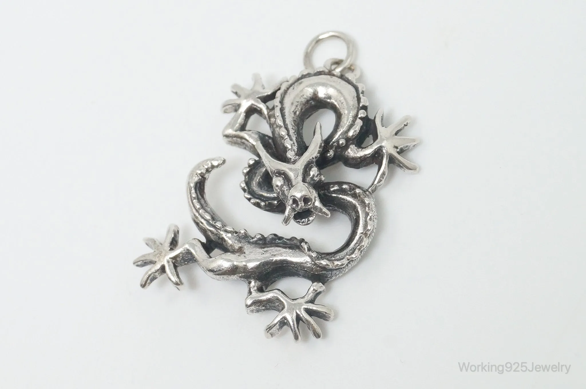 Vintage Dragon Sterling Silver Necklace Pendant