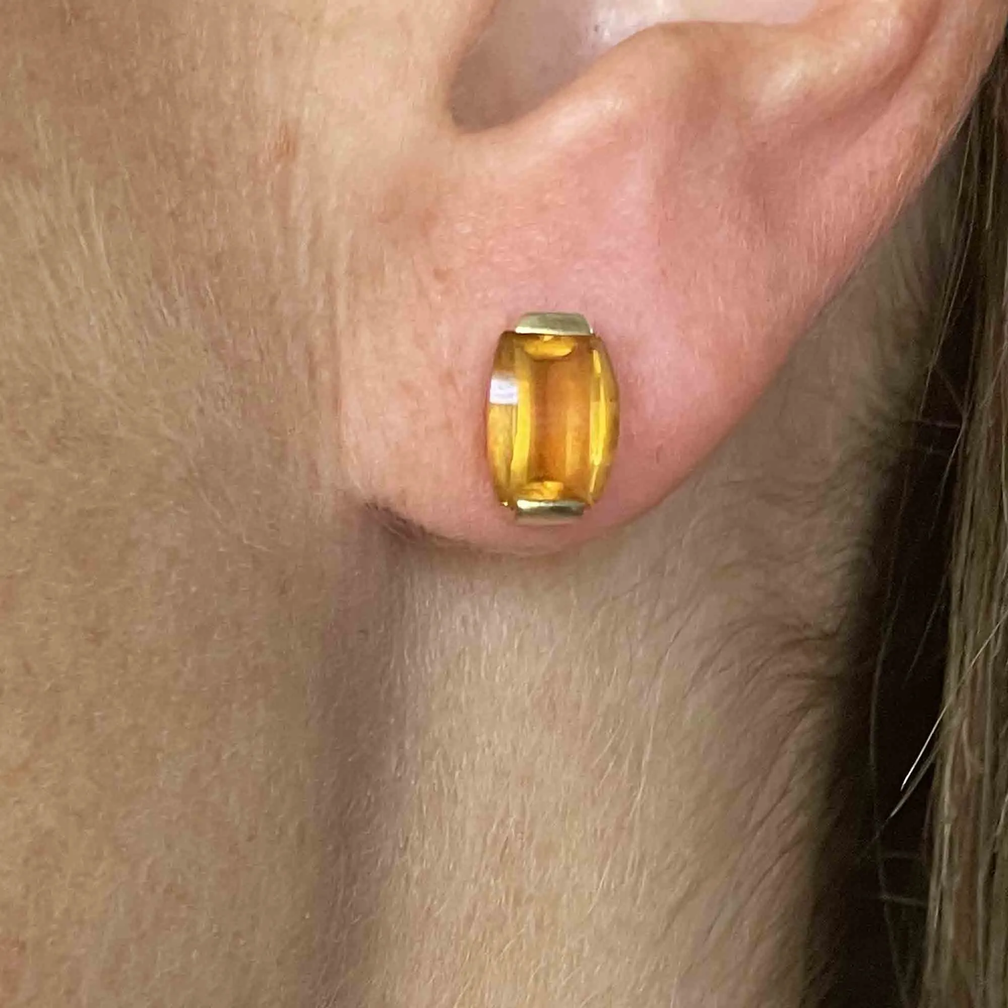 Vintage Fancy Cut Citrine Stud Earrings in 14K Gold