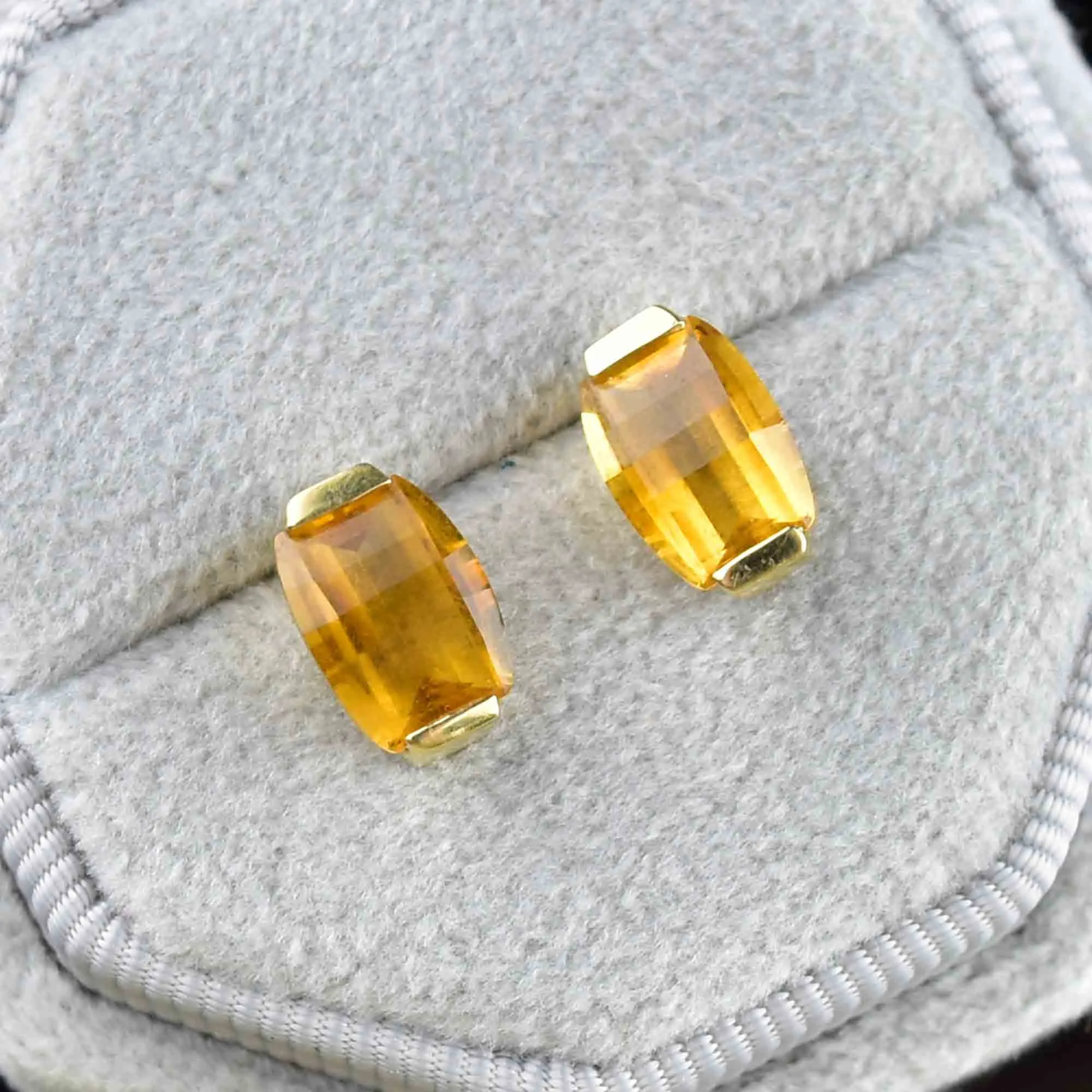 Vintage Fancy Cut Citrine Stud Earrings in 14K Gold