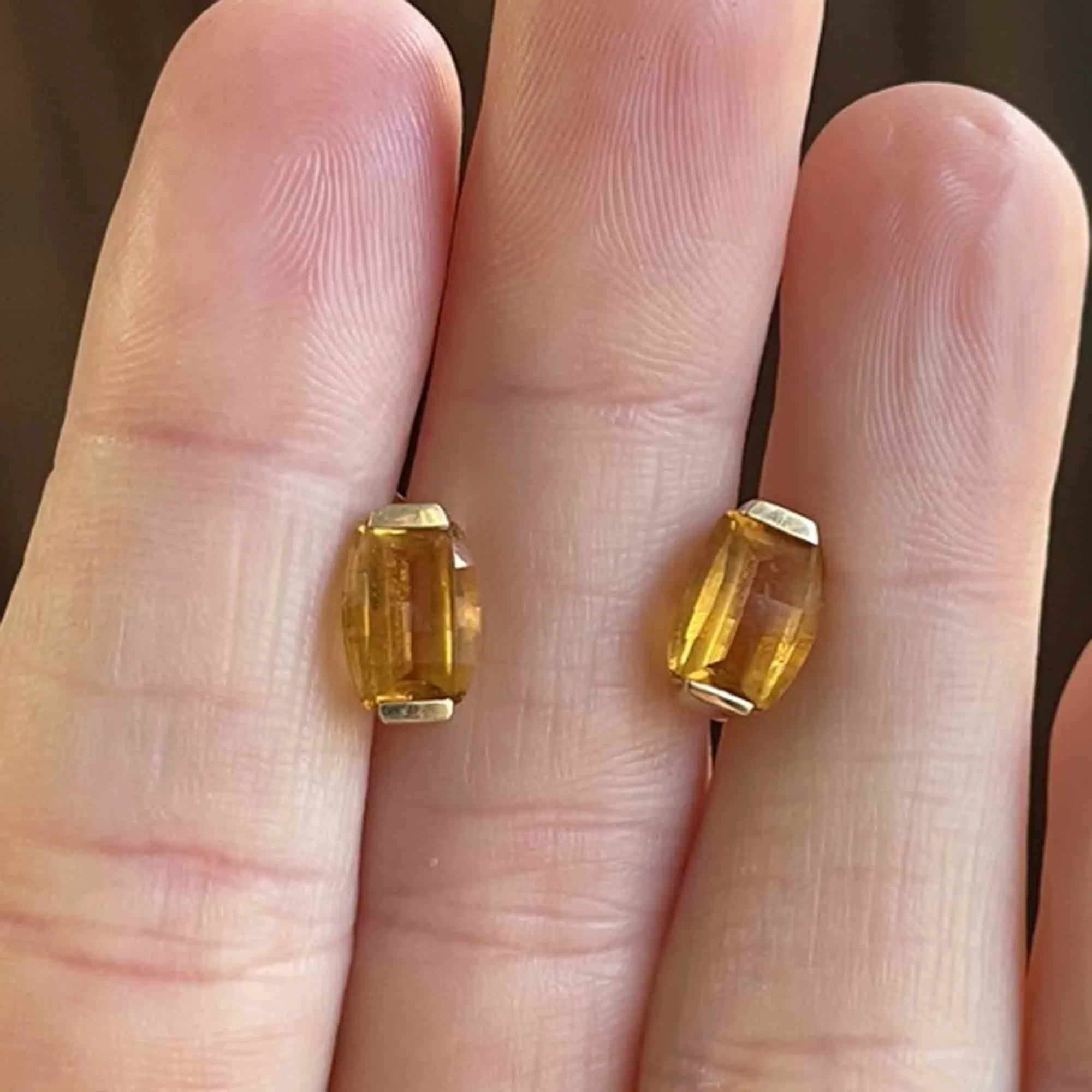 Vintage Fancy Cut Citrine Stud Earrings in 14K Gold