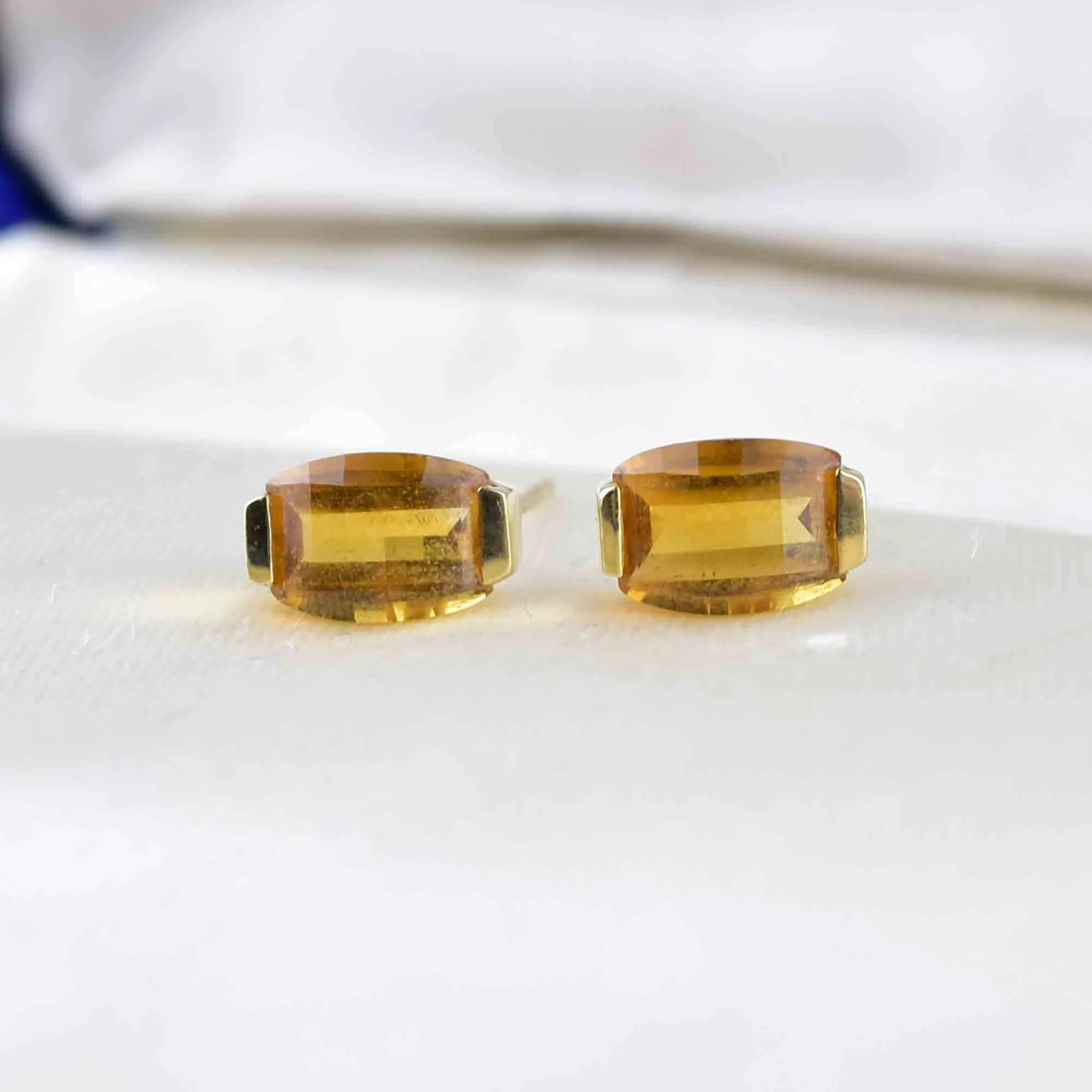 Vintage Fancy Cut Citrine Stud Earrings in 14K Gold