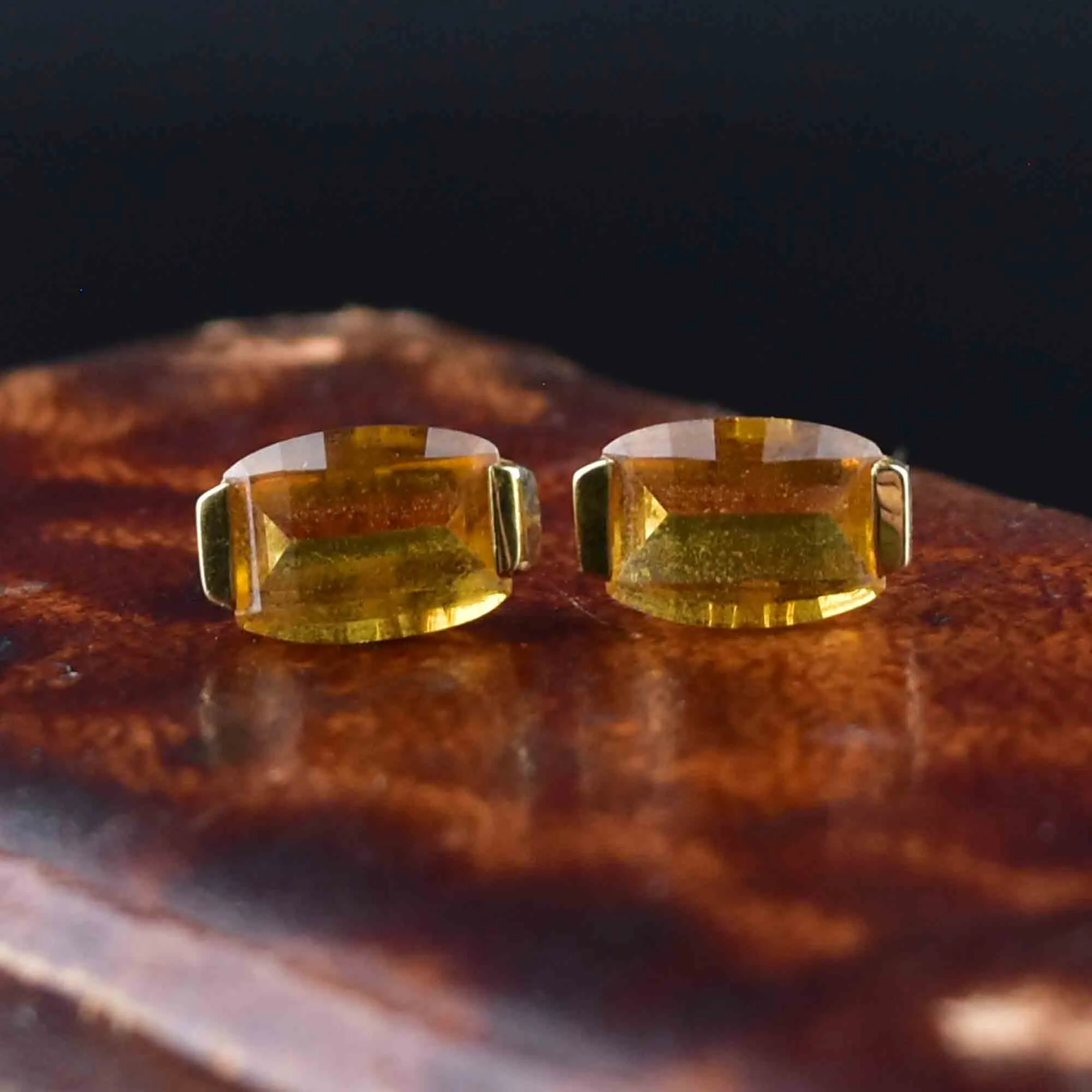 Vintage Fancy Cut Citrine Stud Earrings in 14K Gold