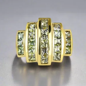 Vintage Gold Cushion Cut Green Amethyst Ring