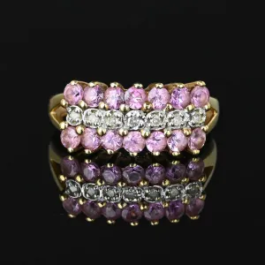 Vintage Gold Half Hoop Diamond Pink Sapphire Ring