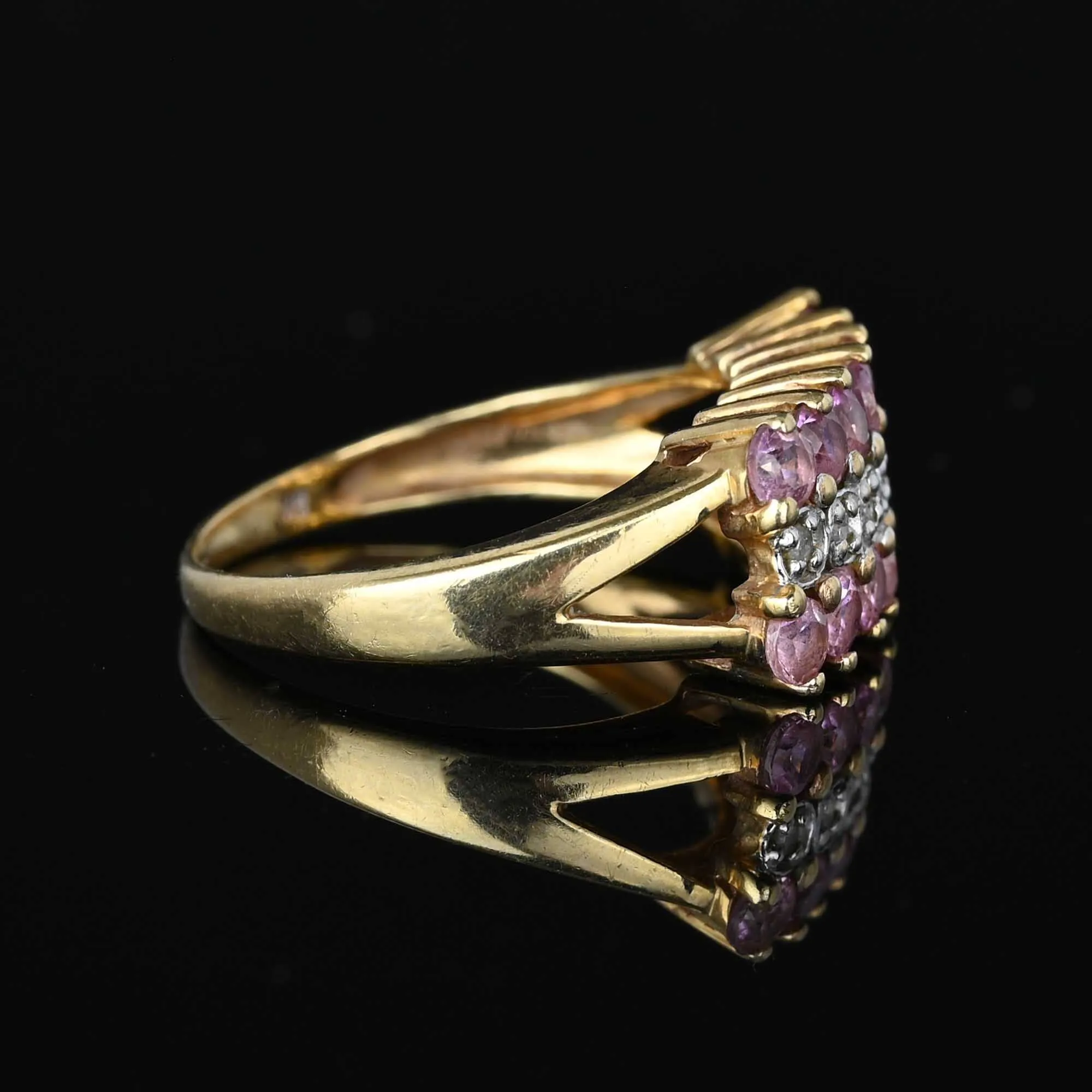 Vintage Gold Half Hoop Diamond Pink Sapphire Ring