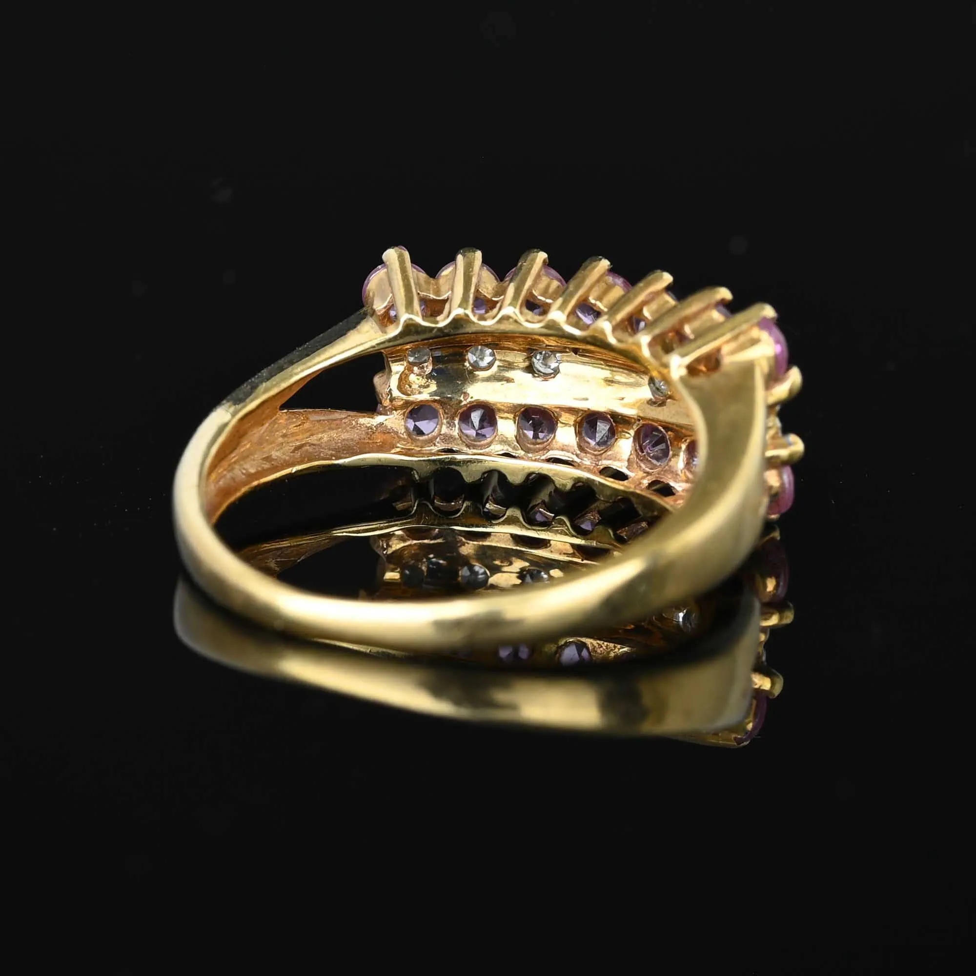 Vintage Gold Half Hoop Diamond Pink Sapphire Ring