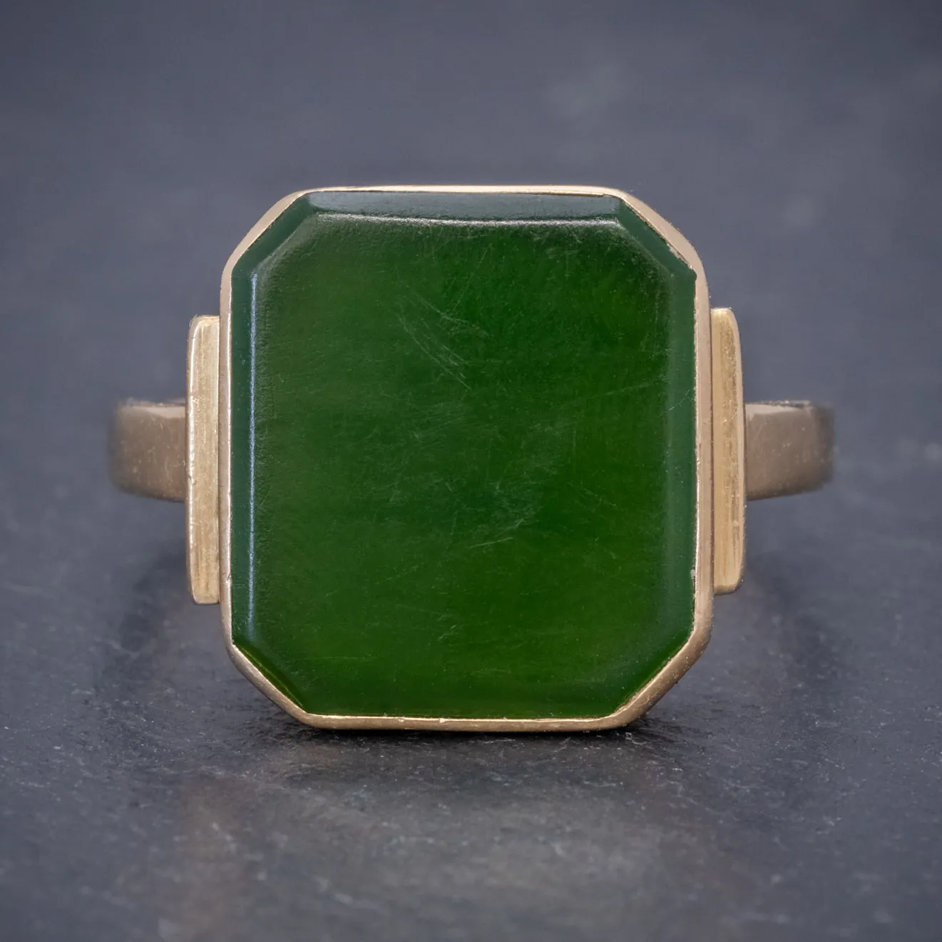 Vintage Jade Signet Ring 18Ct Gold Sweden Dated 1953