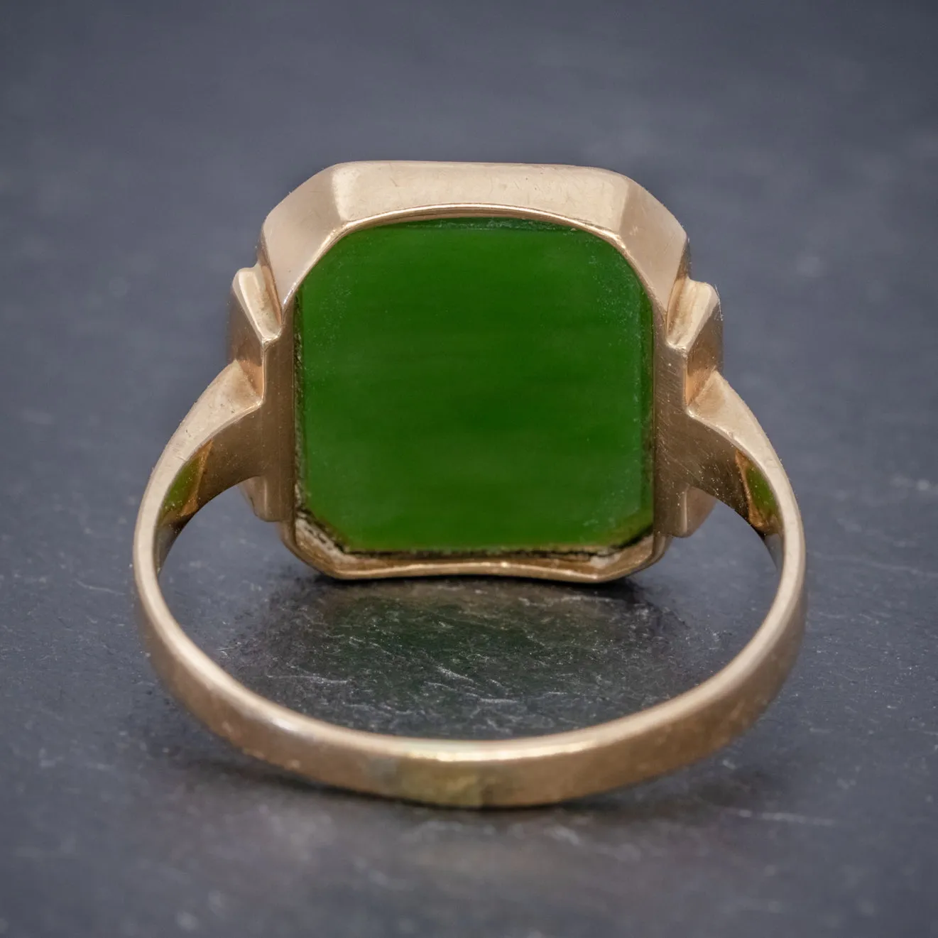 Vintage Jade Signet Ring 18Ct Gold Sweden Dated 1953