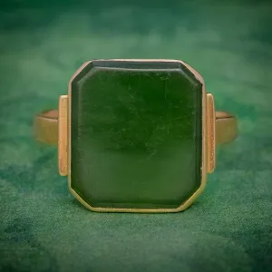 Vintage Jade Signet Ring 18Ct Gold Sweden Dated 1953