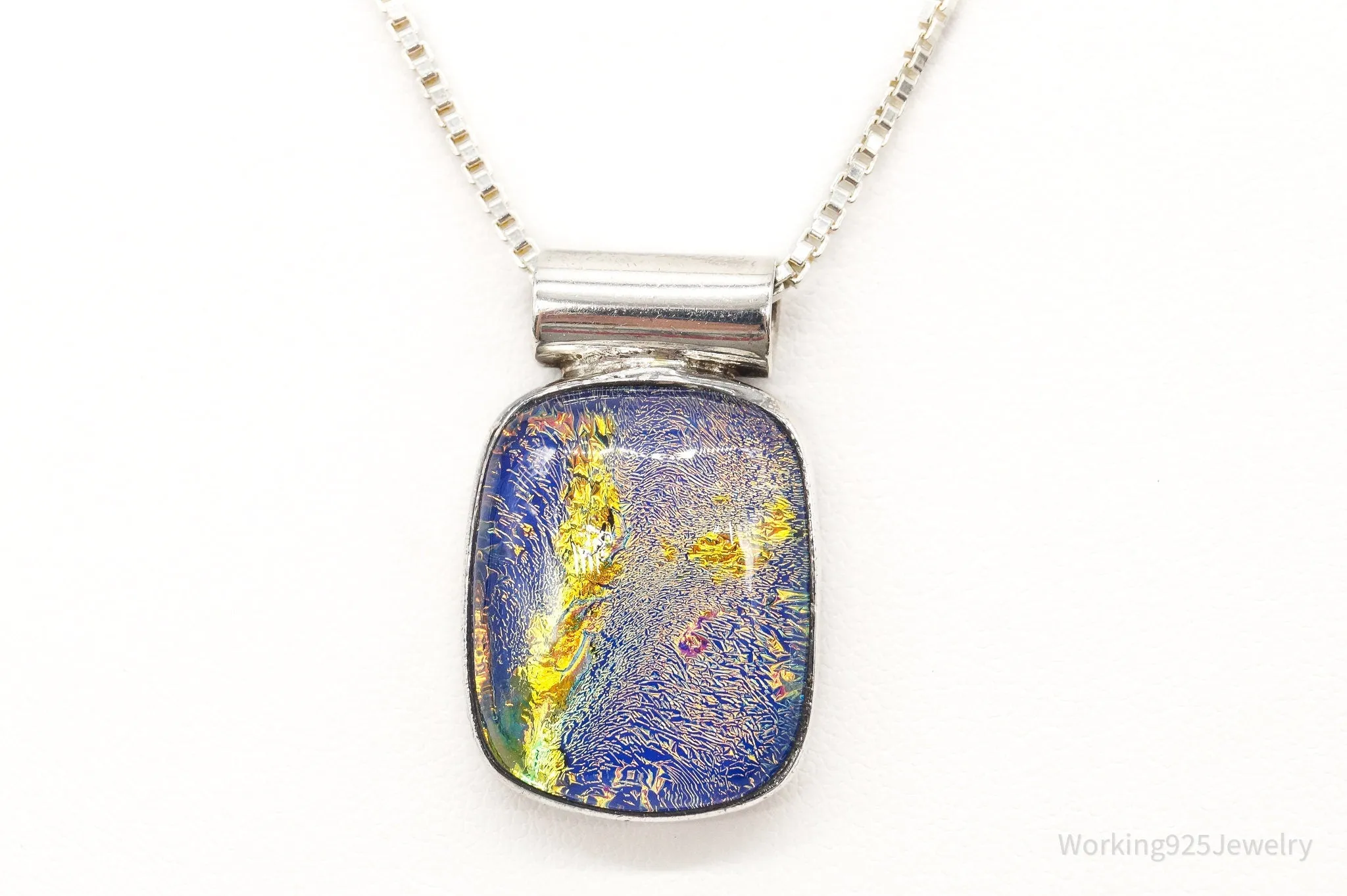 Vintage Large Dichroic Glass Sterling Silver Necklace