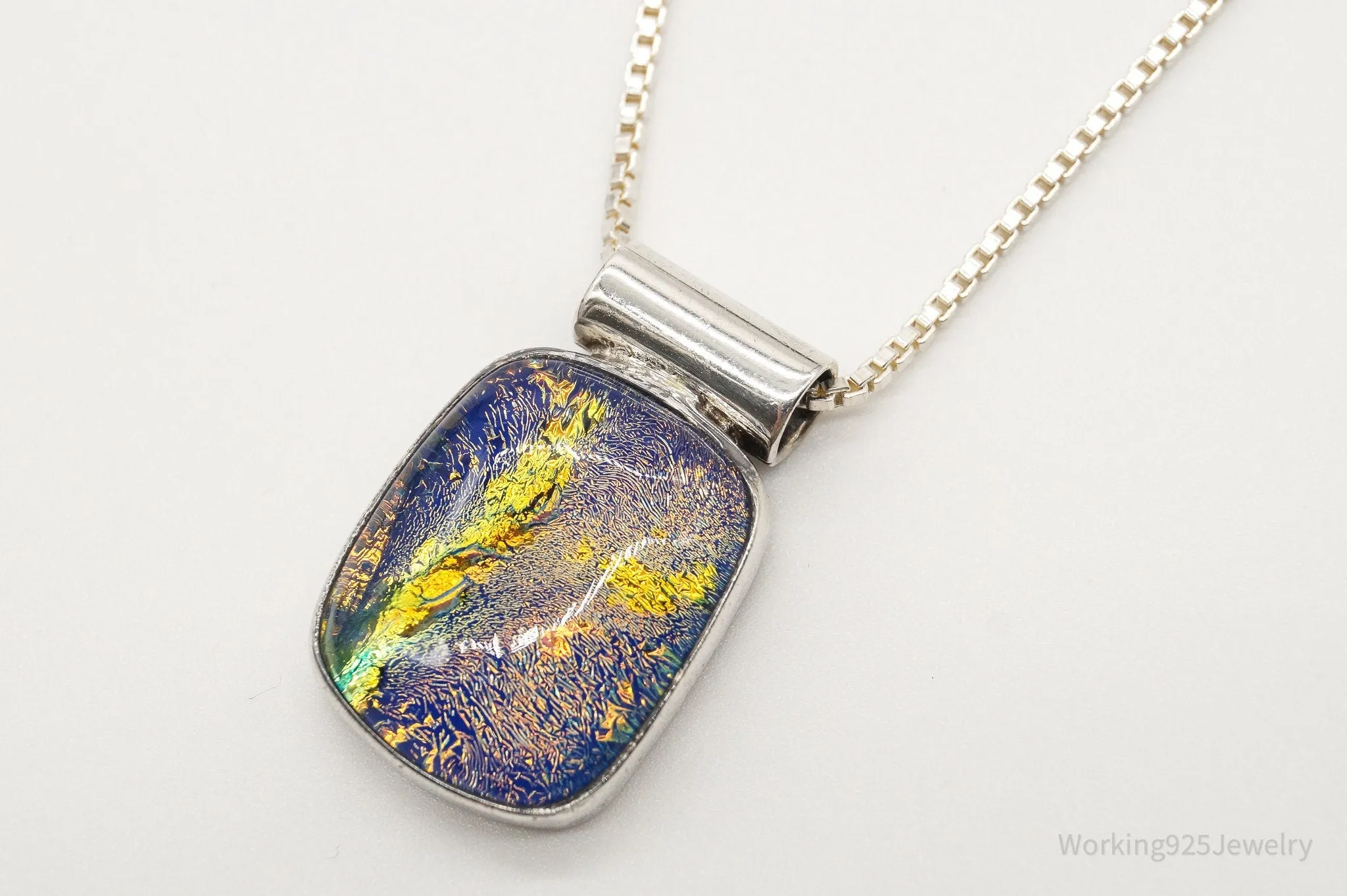 Vintage Large Dichroic Glass Sterling Silver Necklace