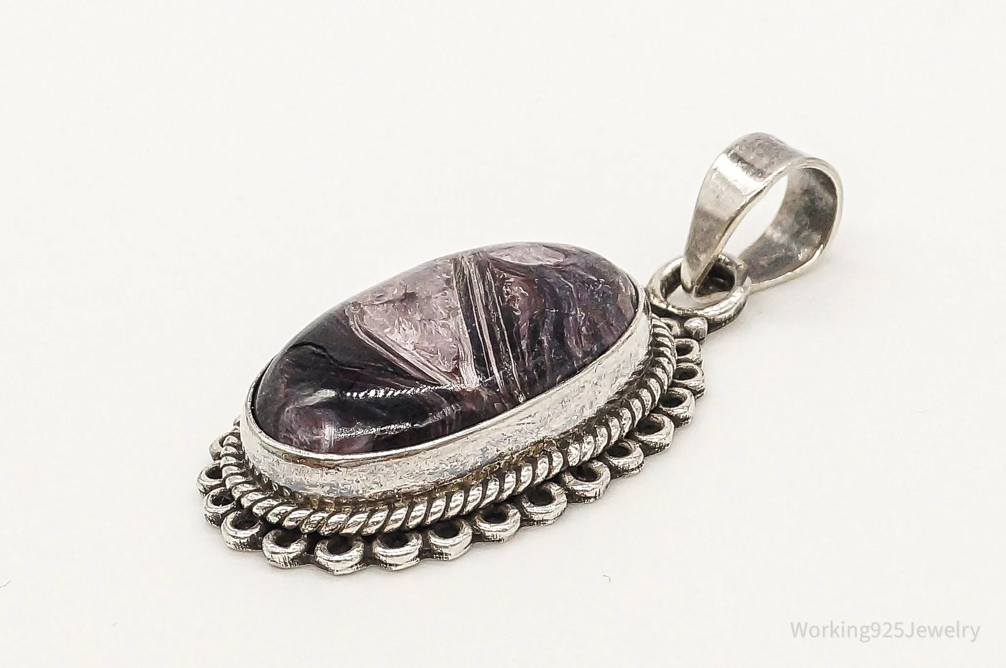 Vintage Large Jasper Sterling Silver Necklace Pendant