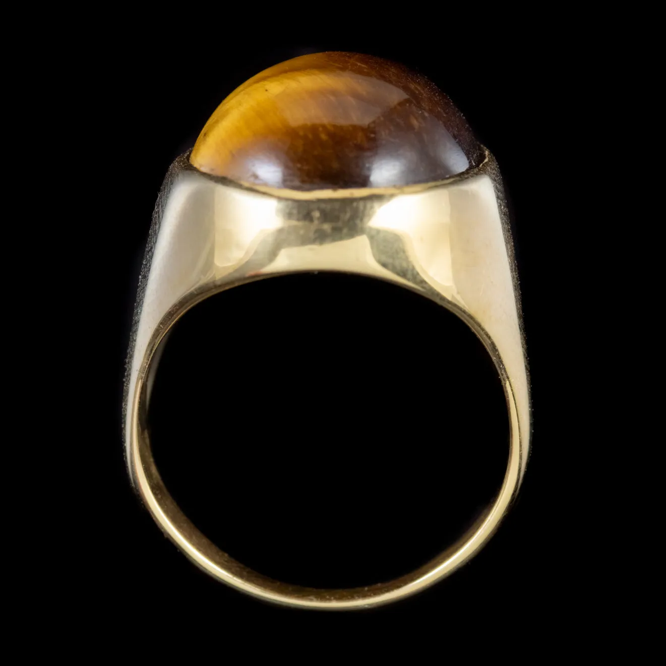 Vintage Large Tigers Eye Gold Signet Ring Circa 1970