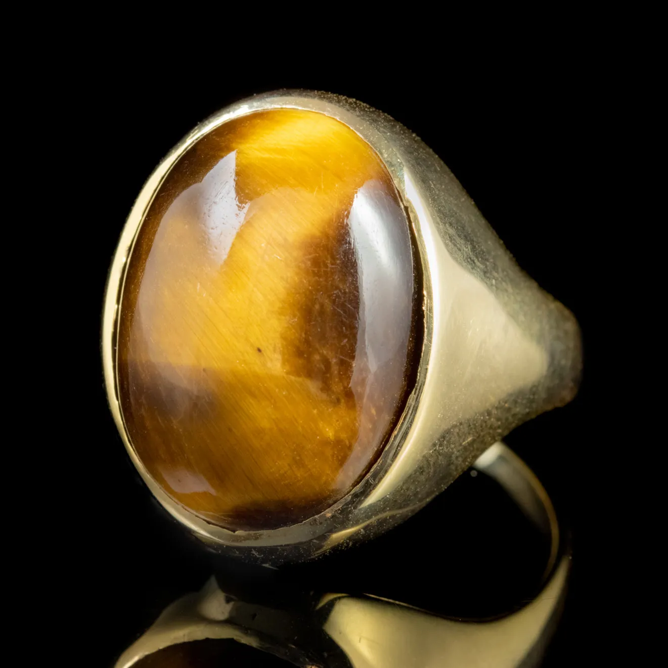 Vintage Large Tigers Eye Gold Signet Ring Circa 1970