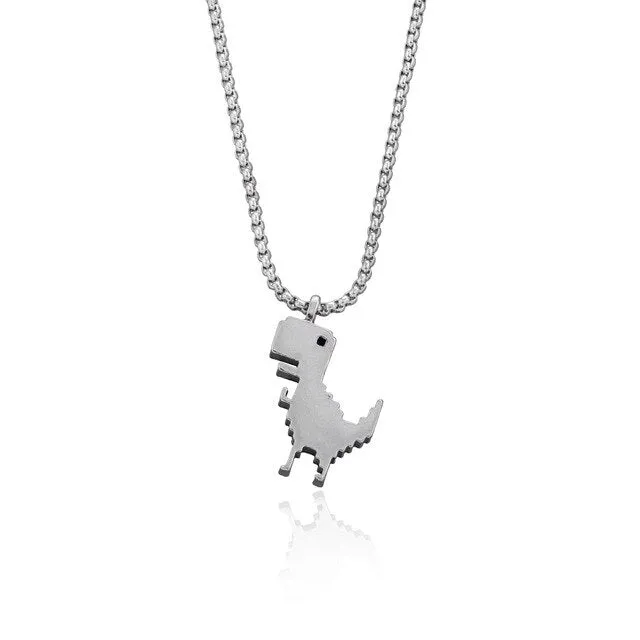 Vintage Metal Dinosaur Pendant Necklace Goth Chain Cute Cartoon Design Charm Choker Necklace for Women Cool HipHop Jewelry Neck