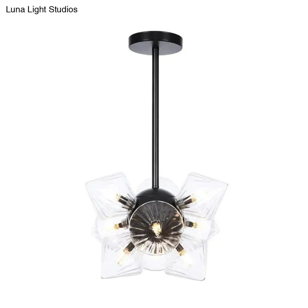 Vintage Ribbed Glass Ceiling Lamp with Prism Semi Flush Design - Black/Chrome Finish - 9/12 Lights for Living Room