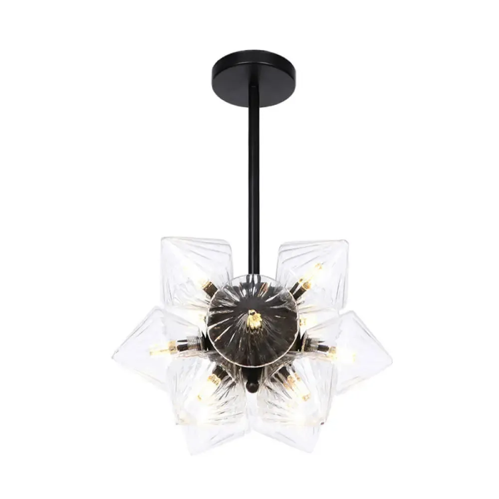 Vintage Ribbed Glass Ceiling Lamp with Prism Semi Flush Design - Black/Chrome Finish - 9/12 Lights for Living Room