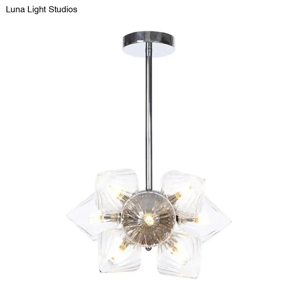 Vintage Ribbed Glass Ceiling Lamp with Prism Semi Flush Design - Black/Chrome Finish - 9/12 Lights for Living Room