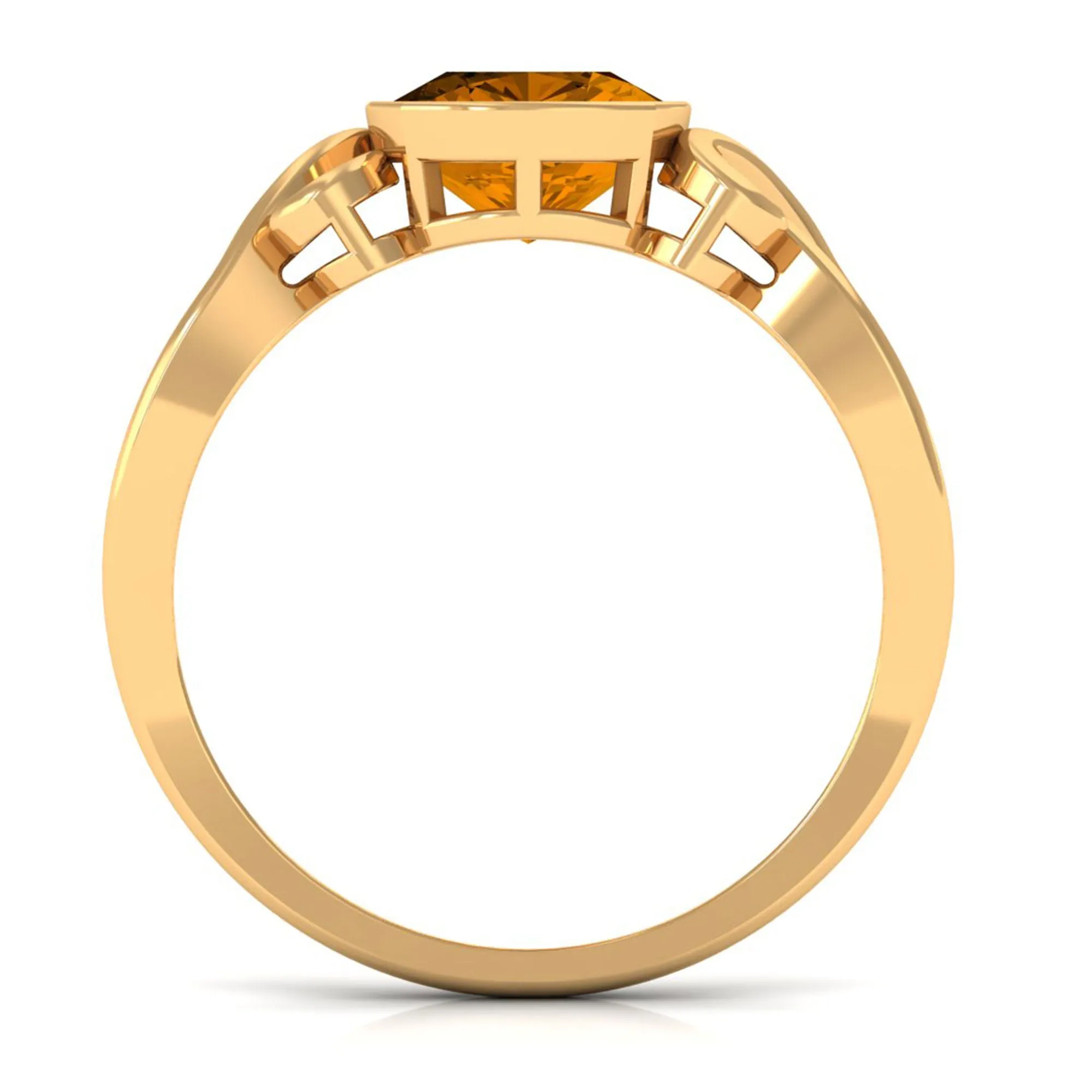 Vintage Style Cushion Citrine Solitaire Ring in Bezel Setting