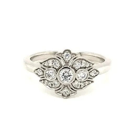 Vintage style pave and bezel set ring