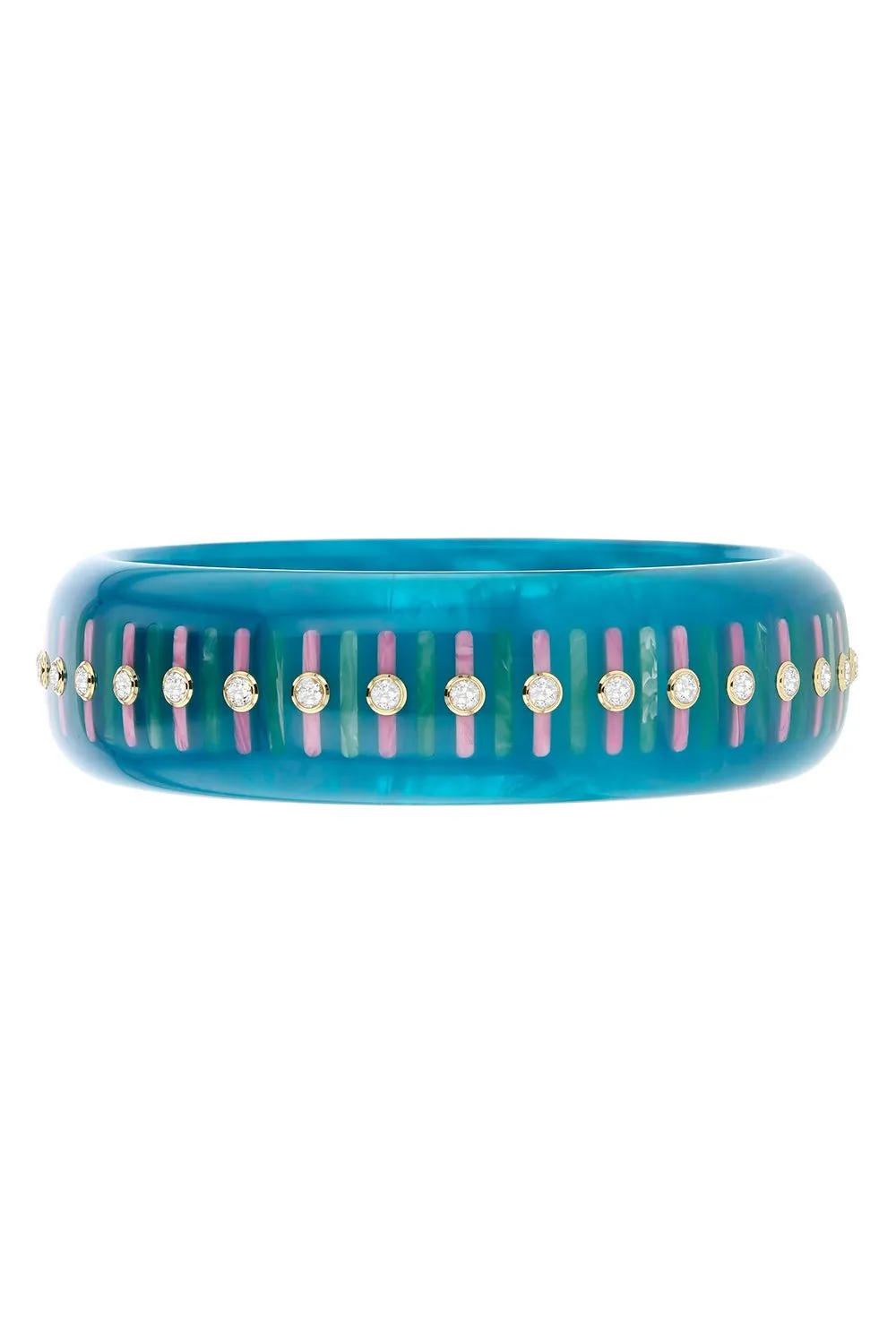 White Topaz Blue Pink Bakelite Bangle