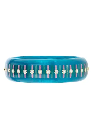 White Topaz Blue Pink Bakelite Bangle