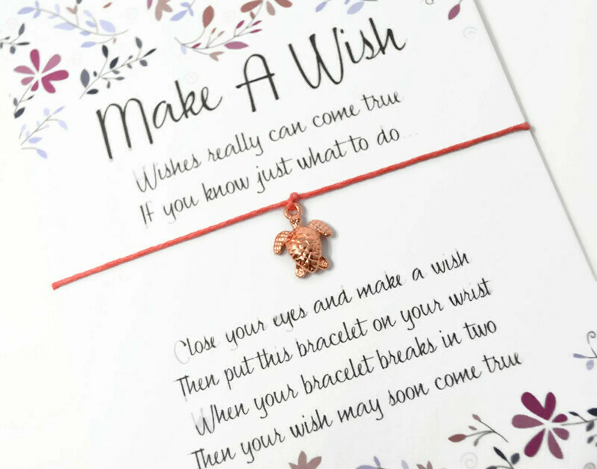 Wish Bracelet - Rose Gold Small Sea Turtle. Good Luck Charm String Bracelet. Surfer Gift Stacking Bracelet. Choice of Colours Wish Knots