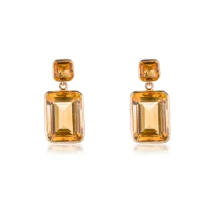 Zoya Emerald Cut Citrine Drops, 18K Gold